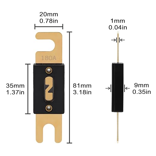 180A ANL Fuse 180 Amp Inline Blade Fuses 32V for Car Audio Inverter Automotive Stereo (Pack of 3 pcs)
