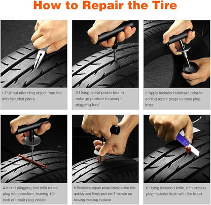 Tire Repair Kit, 102 Pcs Heavy Duty Tire Plug Kit for Car, Universal Tire Patch kit to Fix Punctures and Plug Flats, tire Repair Plugs Truck, RV, ATV, Tractor, Trailer