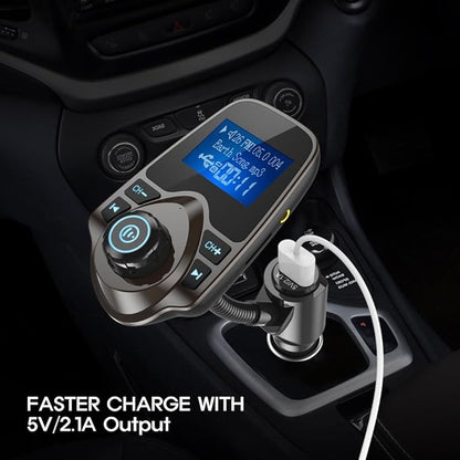 Nulaxy Bluetooth Car FM Transmitter Audio Adapter Receiver Wireless Handsfree Car Kit TF Card AUX 1.44 Display – KM18 Brown