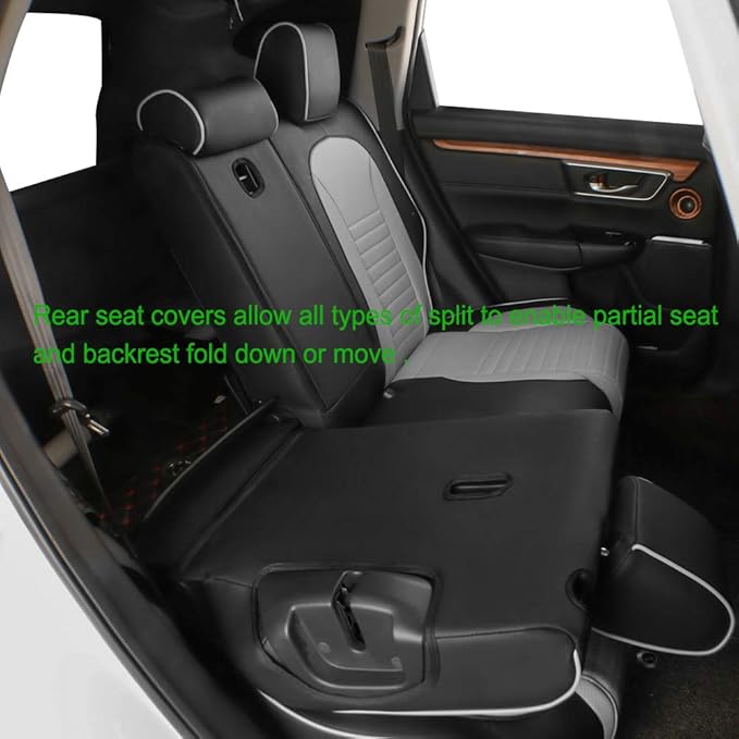 EKR Accord Car Seat Covers for Honda Accord EX-L,Touring,Sport,EX,Hybrid 2018 2019 2020 2021 2022(Rear Row 40/60 Split Backrest),Car Seat Protector,Car Automotive Seat Covers,Leather(Black/Gray)