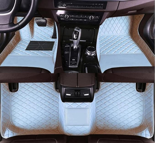 Custom All-Weather Protection Leather Car Floor Mats for Cars Sedan SUV Sports Car Waterproof Floor Mat (White)