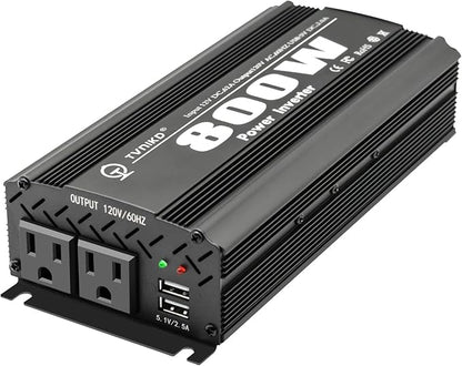 800W Power Inverter DC 12V to AC(2 Outlets) 110V Car Inverter Adapter Converter with 2.1A Dual USB Charging Ports for RV Camping Travel