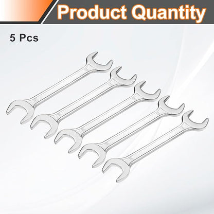 HARFINGTON 5pcs Double Open End Wrench 24mm x 27mm Metric 15 Degree Offset Angle Small Flat Head Wrench Galvanizing Open Ended Spanner for Automotive Repair Furniture Assembly