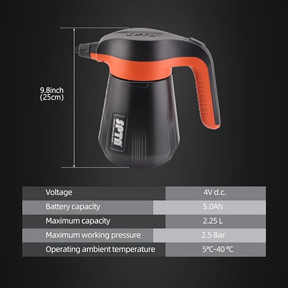 SPTA Electric Pressurized Soap Sprayer - 2.25L/76 oz Cordless Car Foam Sprayer with 500ML Car Wash Shampoo for Detailing