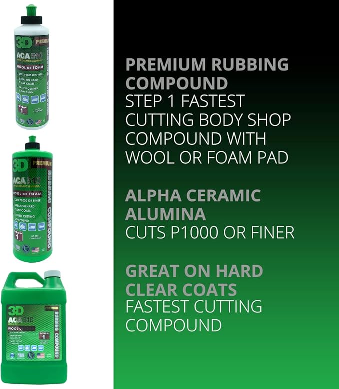 3D ACA 510 Rubbing Compound – Fast-Cutting Paint Correction Compound with Alpha Ceramic Alumina | Body Shop Safe, Low Dust, Silicone-Free, Made in USA - 8 oz