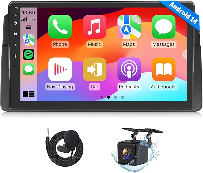 Eonon Car Stereo for BMW 3 Series 325i 330i M3 (E46) 1998-2006, Android 14 Wireless CarPlay Stereo, 9 Inch Touchscreen Android Auto Radio, Bluetooth/SWC/GPS, 3+32G - E46X7