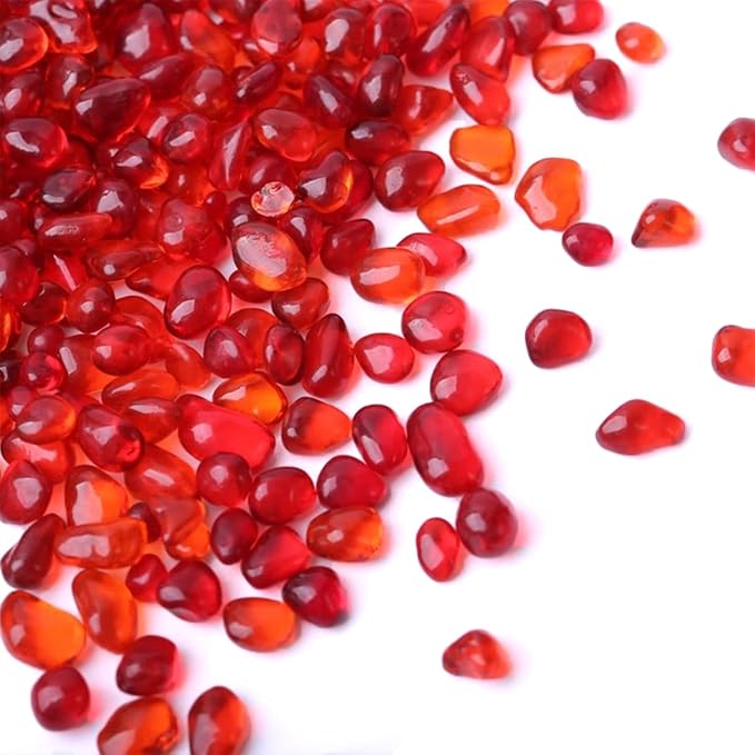 1 Lb (460 g) Red Sea Glass Stones Irregular Rainbow Glass Pebble Decorative Rock Quartz Tumbled Gemstone Chips for Aquarium Decoration/Vase Filler/Jewelry Making/Handwork Craft/Gems Display