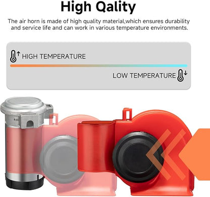 Train Horns kit for trucks,Air Horn for Motorcycle,Train Sound Car Horn Kit 12V Super Loud Electric Bull Horn(red horn with wire and button, 12v)