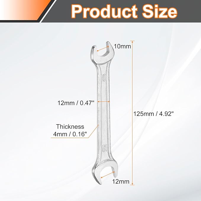 HARFINGTON Double Open End Wrench 10mm x 12mm Metric 15 Degree Offset Angle Small Flat Head Wrench Galvanizing Open Ended Spanner for Automotive Repair Furniture Assembly