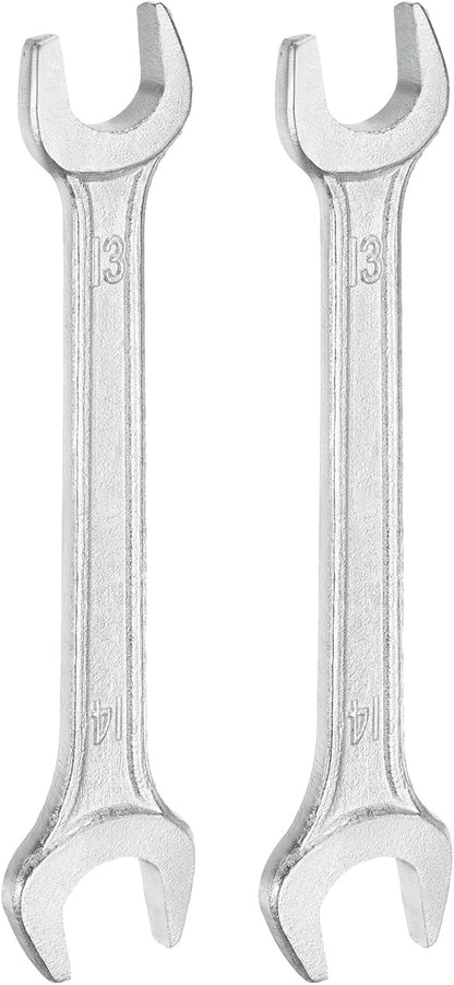 HARFINGTON 2pcs Double Open End Wrench 13mm x 14mm Metric 15 Degree Offset Angle Small Flat Head Wrench Galvanizing Open Ended Spanner for Automotive Repair Furniture Assembly