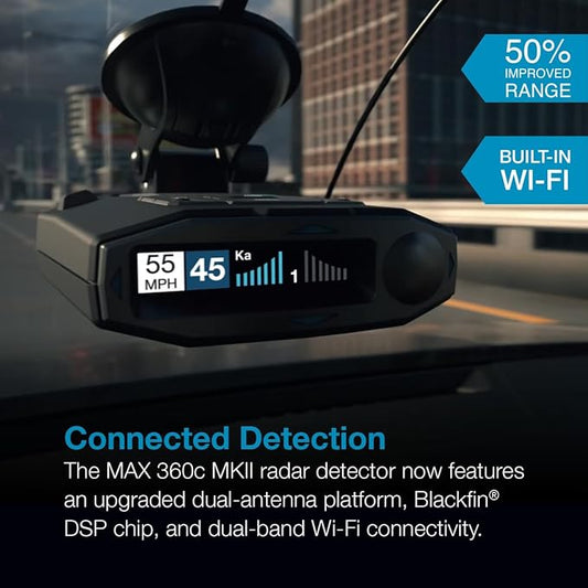 Escort MAX 360c MKII Laser Radar Detector & Escort Direct Wire Power Cord: Dual-Band Wi-Fi and Bluetooth, 360° Directional Arrows, Exceptional Range, Shared Alerts, Drive Smarter App, Black