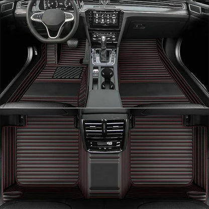 Car Floor Mats (Black Red Stripe, 3D) - Luxury Leather, Custom Fit for 99.9% Sedan SUV Sports, All-Weather, Waterproof, Non-Slip, Environmentally Friendly