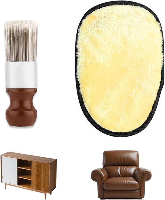 Salve Brush for Furniture,Leather&Wood Care Cleaning Brush w/Glove,Furniture Brush with Comfortable Handle&Soft Bristles,Durable Salve Wax Brushing Tool for Home Office Sofas Car Interiors,Bags,Shoes
