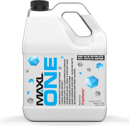 MAXL ONE ™ Car Spray with Triphene® Technology, Quick Spray & Wipe All Purpose Waterless Detailer - Clean, Shine, Protect Paint, Glass, Wheels, and Plastic Trim Without Pre-Washing (1 Gallon)