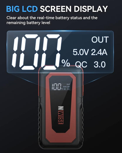 NWISE Car Jump Starter, 2000A Peak 20000mAh Portable Battery Pack with Smart Safety Jumper Clamps,12V Jump Boxes with LCD Display, LED Light, USB Ports