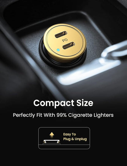 AINOPE Super Fast USB C Car Charger, 56W Fast Charging, Smallest All Metal 12V Car Charger USB C Fit for iPhone 16 Pro Max, Galaxy S24, 2024 iPad Pro - Gold
