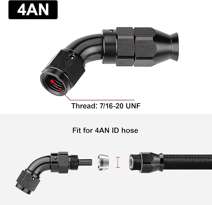 EVIL ENERGY 4AN 60 Degree PTFE One Piece Full Flow End Hose Fitting Aluminum Black