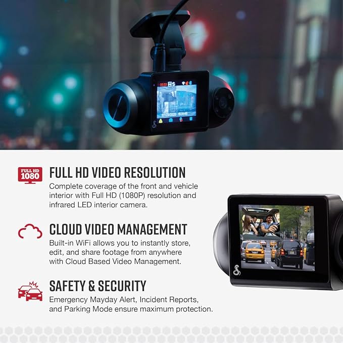 Cobra SC 201 Smart Dash Cam and 2.5A OBDII Port to Micro-USB Hardwire Kit: Front View Camera with Full HD 1080P Resolution, Built-in WiFi & GPS, Live Alerts Through Drive Smarter App