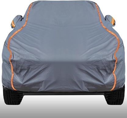 KEYOOG Universal Waterproof Heavy Weight Full Car Covers, Fit Pickup, All Weather, Outdoor Full Cover Weatherproof UV Sun Protection Snow Dust Storm Resistant with PEVA Cotton, Fit Length 213"-237"