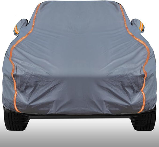 KEYOOG Universal Waterproof Heavy Weight Full Car Covers, Fit Pickup, All Weather, Outdoor Full Cover Weatherproof UV Sun Protection Snow Dust Storm Resistant with PEVA Cotton, Fit Length 213"-237"