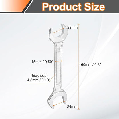 HARFINGTON 2pcs Double Open End Wrench 22mm x 24mm Metric 15 Degree Offset Angle Small Flat Head Wrench Galvanizing Open Ended Spanner for Automotive Repair Furniture Assembly