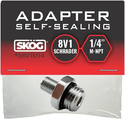 Self-Sealing Tire Inflator Adapter (1 Pack) – 1/4” NPT Male to Schrader Valve, Leak-Free O-Ring, No Tape Needed