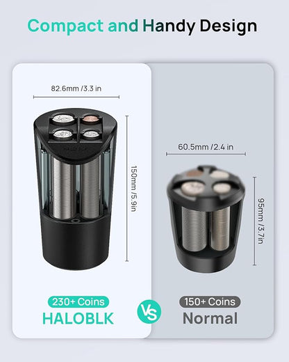 HALOBLK Large Capacity Coin Holder for Car Change Organizer, Compatible with Most Vehicles & Trucks, Black-2Pack