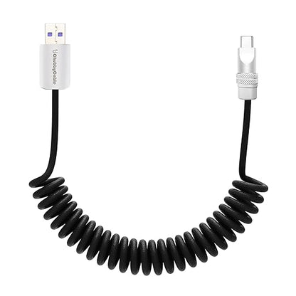 chubbycable Curly Chubby - Retractable Fast Charging Cable 240W Coiled Charger Cord for Car Durable USB-C Cable for Phones, Tablets and More, Black, USB-A to Type-C, 1.3FT-2.3FT