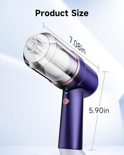 Handheld Vacuum Cordless Rechargeable with LED Light and Multi-Nozzles,15000 Pa Car Vacuum Portable Cordless, 120W Powerful Mini Vacuums Cleaner for Home, Car, Pet Hair, DC Motor, Blue