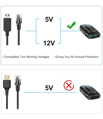 Radar Detector Cable with USB to RJ11 Plug,Power Cable for Radar Detectors,USB 5V-12V Power Cable,for Escor t Radenso XP Beltronics Whistler Radar Detector(RJ11-6.56FT)