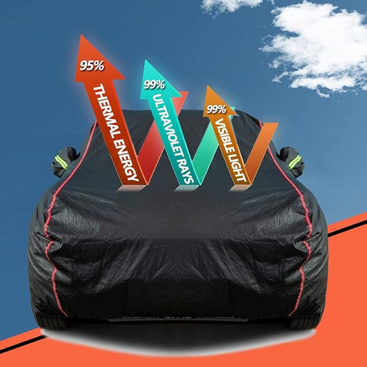 AUQDD 6-Layers PEVA New Material Sedan SUV Full Padded Car Cover Waterproof All Weather Weatherproof UV Sun Protection Snow Dust Storm Resistant Outdoor Exterior Custom Form-Fit Straps 178"-190" Black