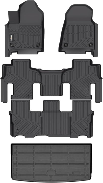 GINOWY- Floor Mats & Cargo Liner for Jeep Wagoneer 2022-2025,8 Passenger, TPE All Weather Car Mats, Custom Fit Trunk Mat Waterproof Floor Liners Accessories Black