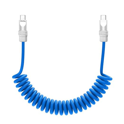 chubbycable Curly Chubby - Retractable Fast Charging Cable 240W Coiled Charger Cord for Car Durable USB-C Cable for Phones, Tablets and More, Light Blue, Type-C to Type-C, 1.3FT-2.3FT