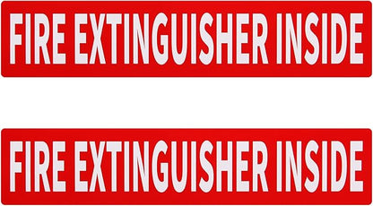 Madrigal Fire Extinguisher Inside Sticker Sign,2Pack 12x2.5" Self-Adhesive Vinyl, Weatherproof & UV Protected for Cars, Trailers, Rv's, Trucks and Vehicles, Red on White