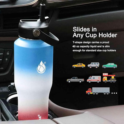 SENDESTAR 40oz Water Bottle Wide Mouth Stainless Steel Vacuum Insulated Double Wall with 2 Straw Lids Fit in Any Car Cup Holder