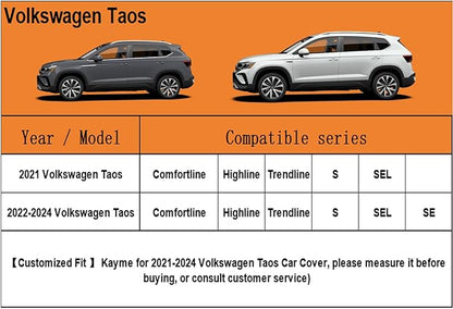 Kayme 6 Layers SUV Car Cover Custom Fit for VW Volkswagen Taos(2021-2025) Waterproof All Weather for Automobiles, Outdoor Full Cover Rain Sun UV Protection.Silver