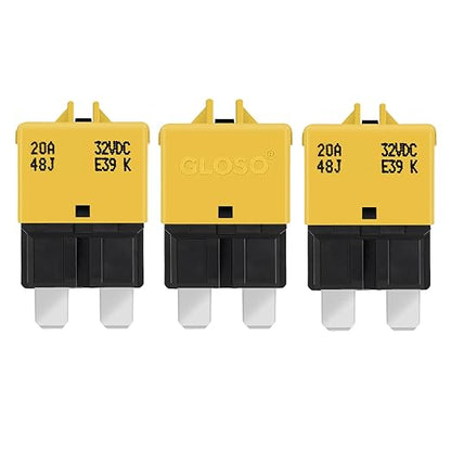 GLOSO Circuit Breaker Fuse E39 (T3) Manual Reset for Car Truck RV Automotive Marine Boat Trolling Motor & Custom Wiring Audio Battery Protection/Low Profile ATC/ATO (20A - 3 Pack)