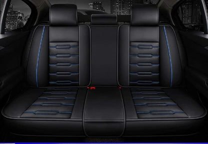 Seat Covers Full Set, Waterproof Leather Seat Covers for Cars, 5 Seats Universal Car Seat Protectors, Black Car Seat Covers Car Seat Cushions Fit for Most Cars (Black-Blue)