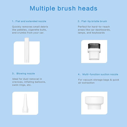 Car Vacuum Portable Handheld Vacuum Cordless Mini Cleaner Type-C Charge Rechargeable with 6000Pa Strong Suction for Home and Camping,Car, Office Desk, Keyboards, 30mins Runtime, Lightweight