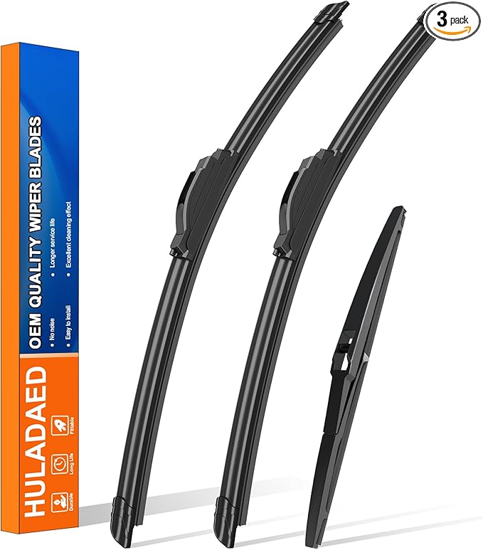 HULADAED® 24''+17''+12'' Windshield Wipers Replacement for Toyota RAV4 2012-2006,Silicone Front Rear Wiper blades for MY Car-All Weather & Quiet(3 PACK)