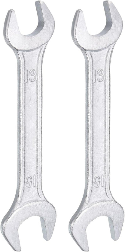 HARFINGTON 2pcs Double Open End Wrench 13mm x 15mm Metric 15 Degree Offset Angle Small Flat Head Wrench Galvanizing Open Ended Spanner for Automotive Repair Furniture Assembly