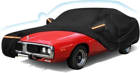 Car Cover for Dodge Charger 1968-1974, Waterproof 210D Oxford Cloth and Cotton Cover Outdoor Full Car Covers with Zipper Windproof Heavy Duty All Weather with Wind, Sun, UV and Dust Protectio