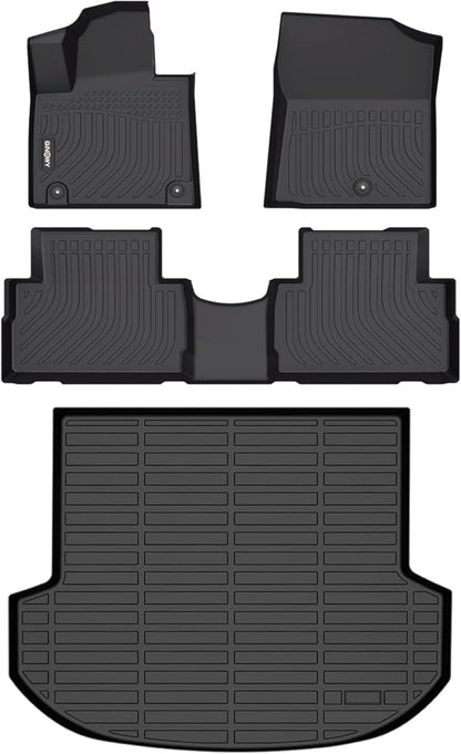 GINOWY- Floor Mats & Cargo Liner for Hyundai Santa Fe 2023-2021, TPE All Weather Protection Santa Fe Car Mats, Non-Slip Trunk Mat, Waterproof Santa Fe Car Accessories Floor Liners, Black