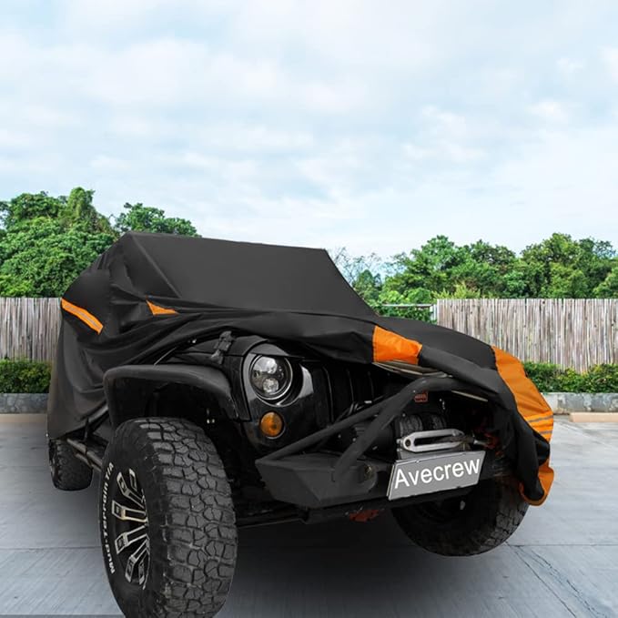 Avecrew for Jeep Wrangler Cover Waterproof 2 Door, All Weather for Jeep Rain Cover for Automobiles, Outdoor Full Exterior for Jeep Covers Fits JK JL TJ YJ CJ