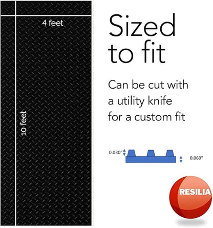 RESILIA Heavy Duty Garage Floor Runner & Protector Mat - Slip Resistant Diamond Plate PVC Mats - Water, Spill, & Stain Resistant, Black (4 feet x 10 feet), Made in The USA