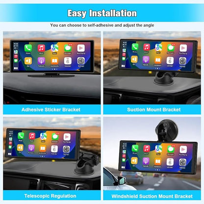 10.26" Portable Apple Carplay Screen for Car, Carplay & Android Auto Car Stereo, Touchscreen GPS Navigation 4K Dash Cam/1080P Backup Camera/Mirror Link/Bluetooth/Voice Control