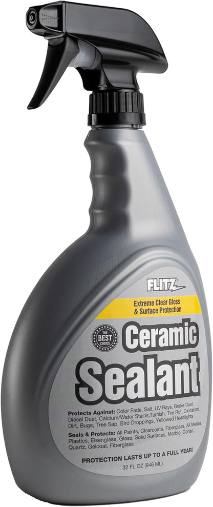Flitz Ceramic Sealant - 32oz Bottle of USA-Made Ceramic Coating for Cars, Boats, Glass - Repels Water, Polishes, and Protects for 1 Year - Protection Car Spray Made for All Metals, Fiberglass