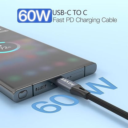 AGVEE 2 Pack 3ft Coiled Short USB-C to USB-C Charging Cable [USB-IF Certified] 60W PD Fast Charger Cord in Car for iPhone 16/15 CarPlay, Galaxy S25 S24 S23 S22 S21 S10 S9 S8, Google Pixel, Dark Gray