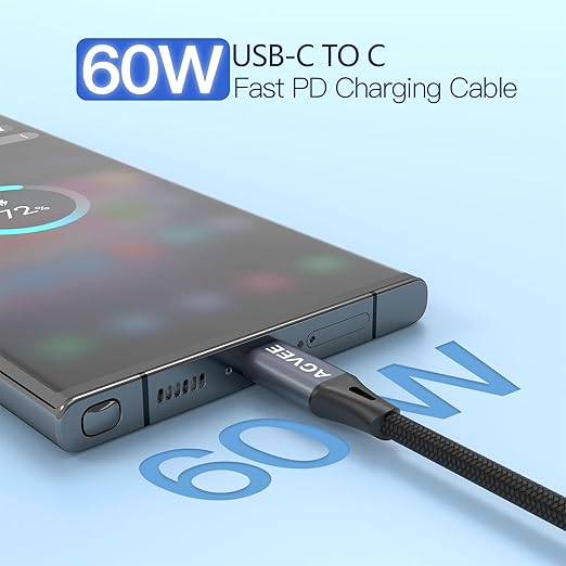 AGVEE 3ft Coiled Short USB-C to USB-C Charging Cable [USB-IF Certified] 60W PD Fast Charger Cord in Car for iPhone 16/15 CarPlay, Galaxy S25 S24 S23 S22 S21 S10 S9 S8, Google Pixel, Dark Gray