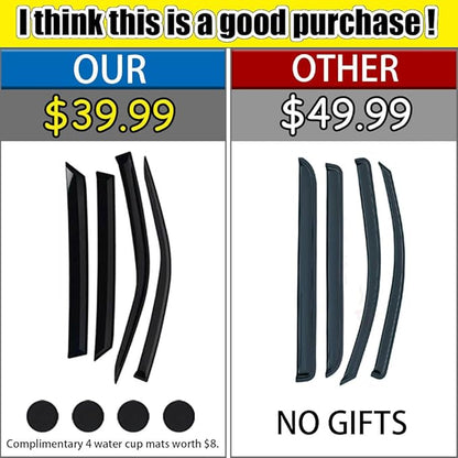 Rain Guards for Chevrolet (Chevy) Tahoe/GMC Yukon 2015-2020, Tape-on Side Window Deflectors for Chevrolet Tahoe, Window Visors for Chevrolet Cars, Car Accessories 4 Rain Guards ＆ 4 Car Coasters